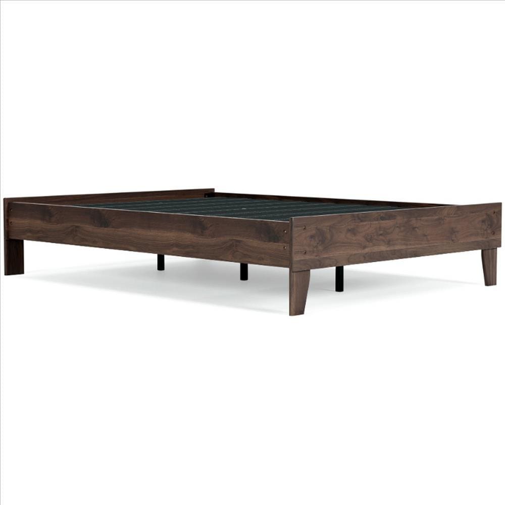 Full Platform Bed with Grain Details, Brown