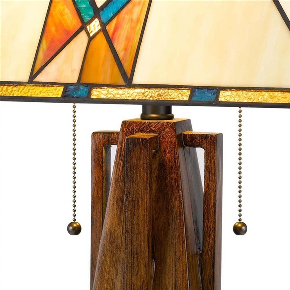 Table Lamp with Tiffany Shade and Geometric Design Multicolor BM241807