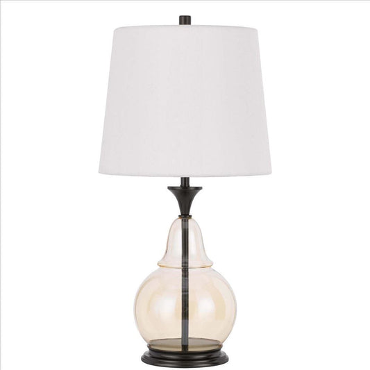 Table Lamp with Metal and Glass Jar Base, White and Bronze