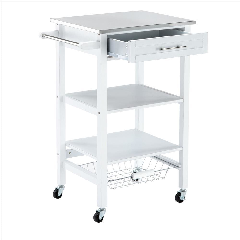 Kitchen Cart with 2 Wooden Shelves and 1 Drawer White BM241846