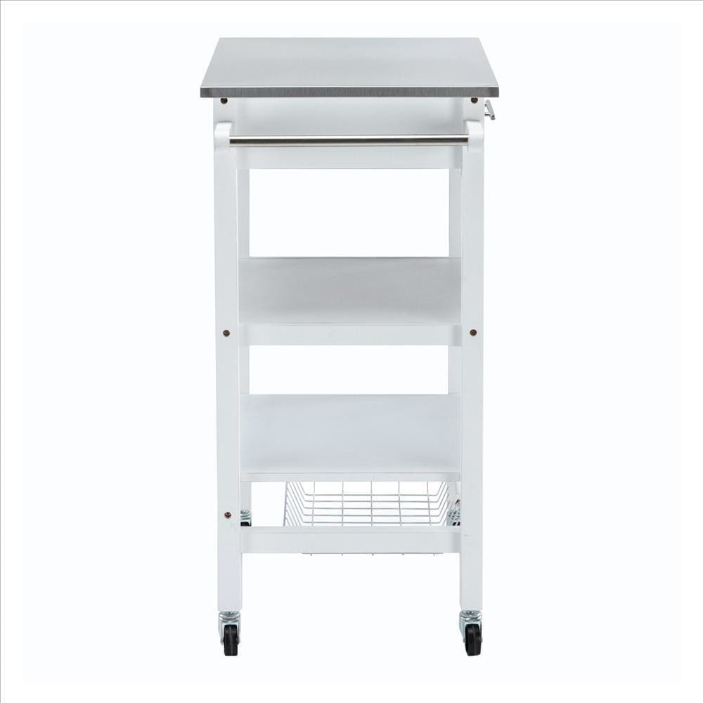 Kitchen Cart with 2 Wooden Shelves and 1 Drawer White BM241846