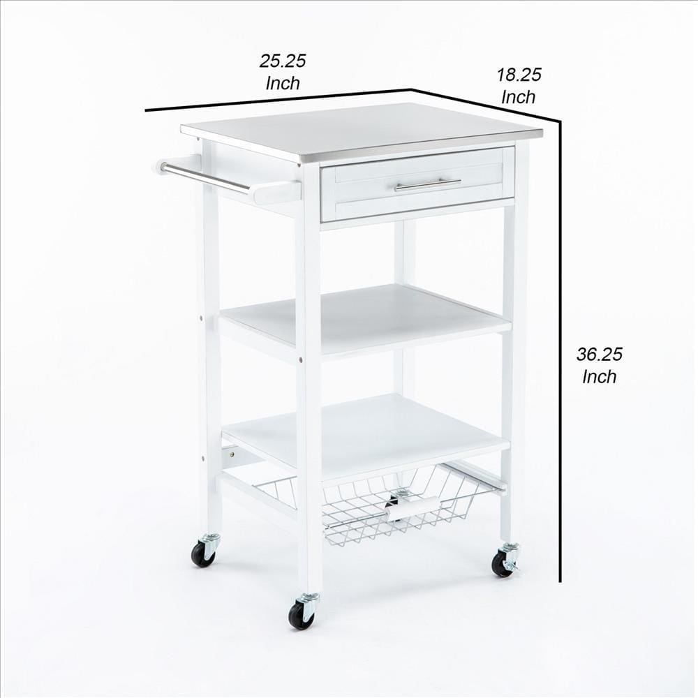 Kitchen Cart with 2 Wooden Shelves and 1 Drawer White BM241846