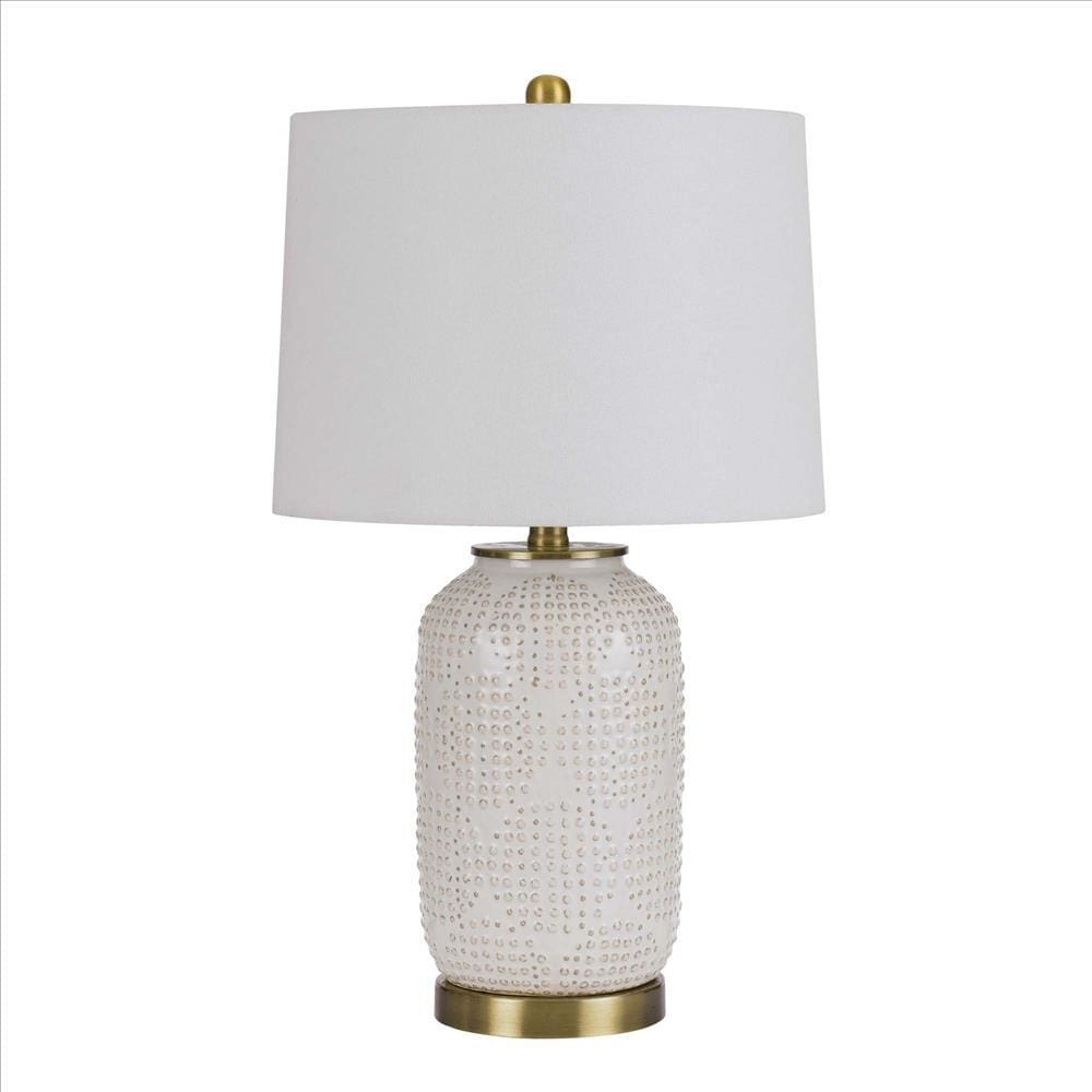 Table Lamp with Dotted Ceramic Body and Round Base, White