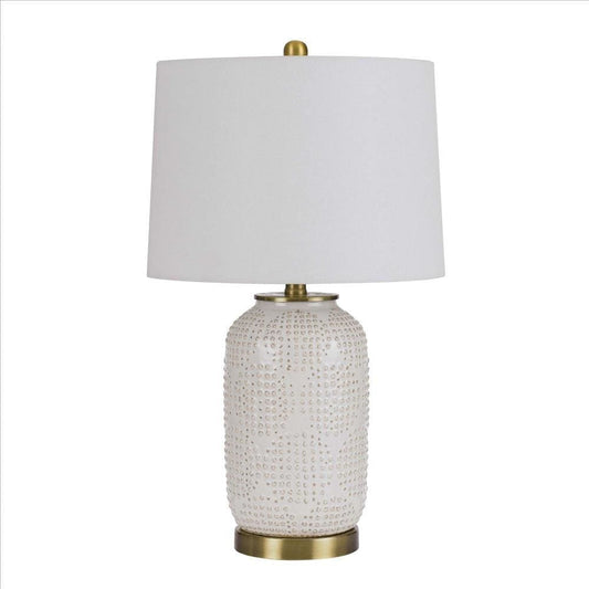 Table Lamp with Dotted Ceramic Body and Round Base, White