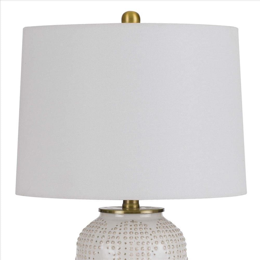 Table Lamp with Dotted Ceramic Body and Round Base White BM241866