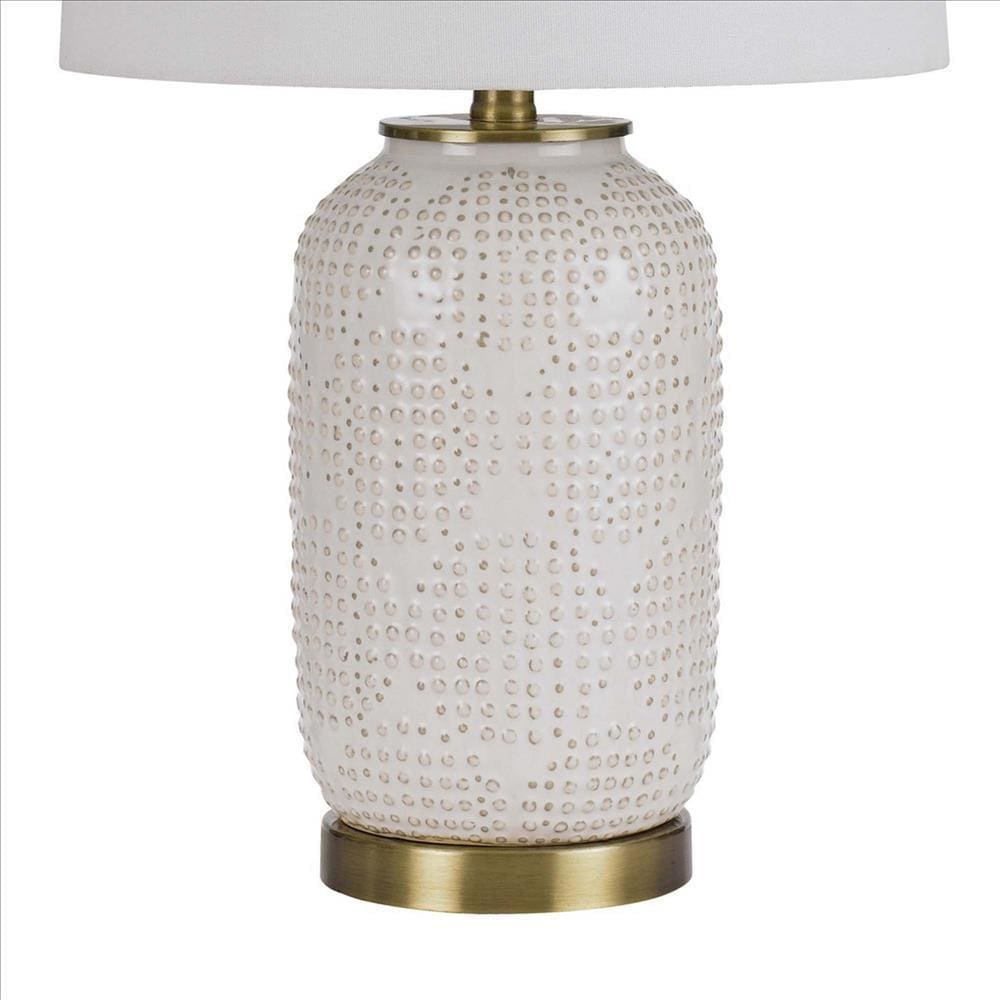 Table Lamp with Dotted Ceramic Body and Round Base White BM241866