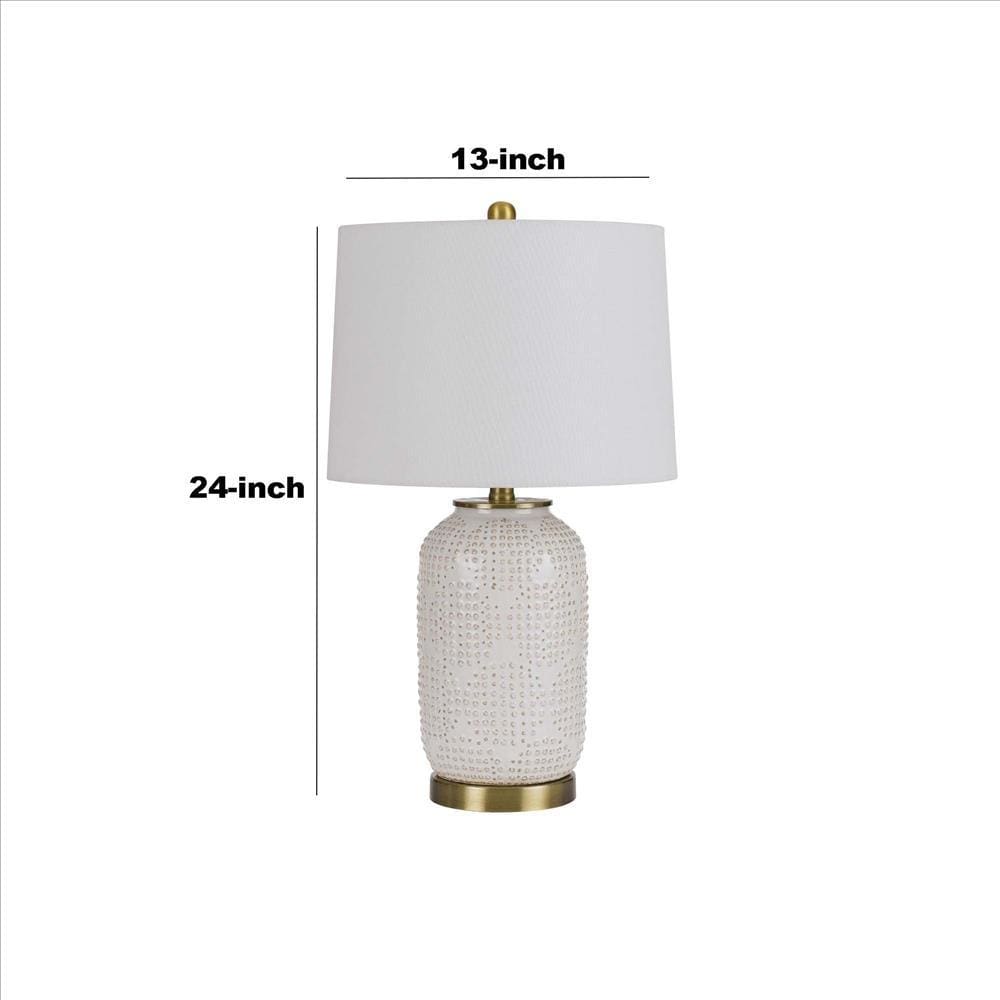 Table Lamp with Dotted Ceramic Body and Round Base White BM241866