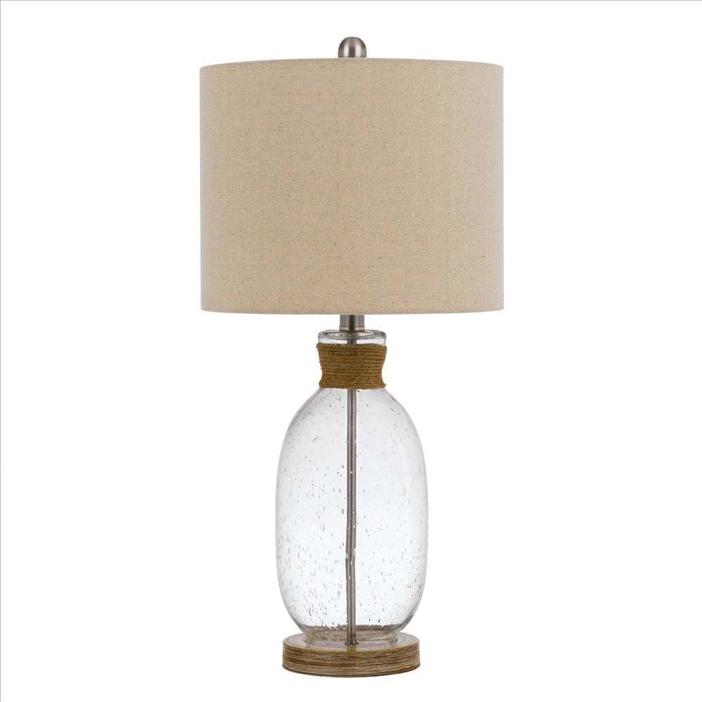 Table Lamp with Bubble Glass Body and Rope Accent, Beige