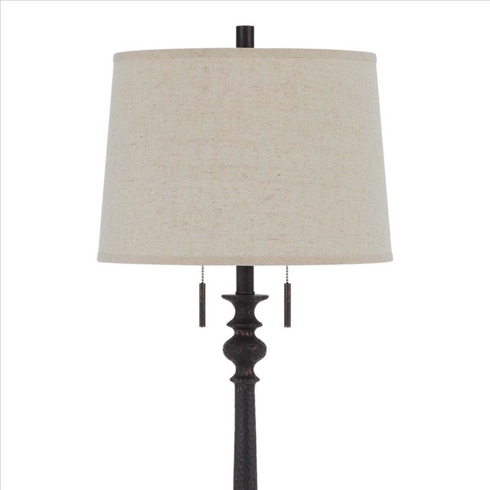 Floor Lamp with Tubular Turned Resin Support and Pull Chain Dark Bronze BM241868