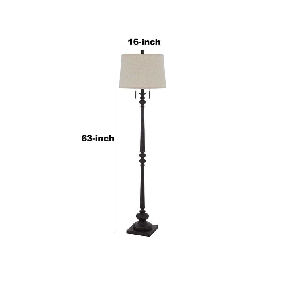 Floor Lamp with Tubular Turned Resin Support and Pull Chain Dark Bronze BM241868