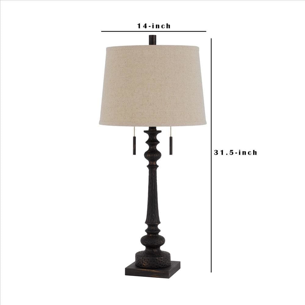 Table Lamp with Tubular Turned Resin Support and Pull Chain Dark Bronze BM241869