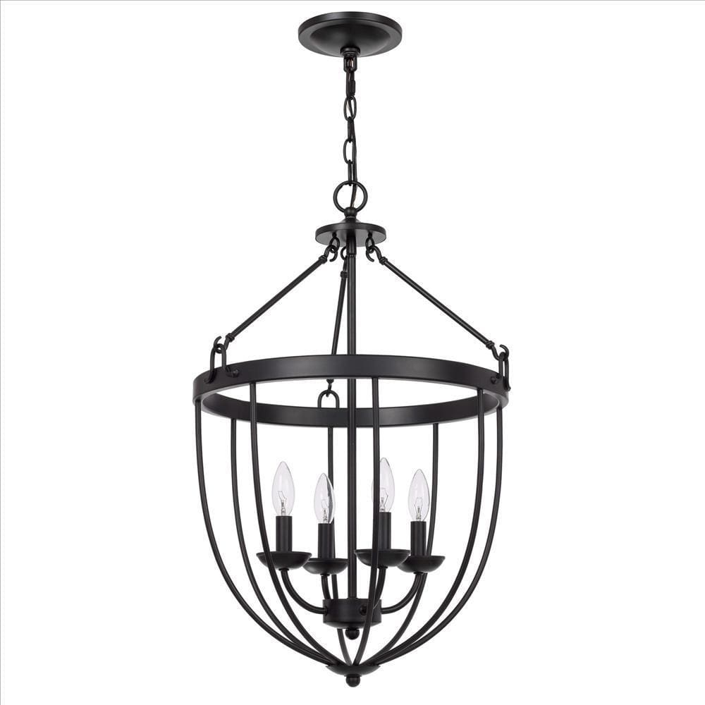 Chandelier with Metal Bird Cage Pendulum Design, Black