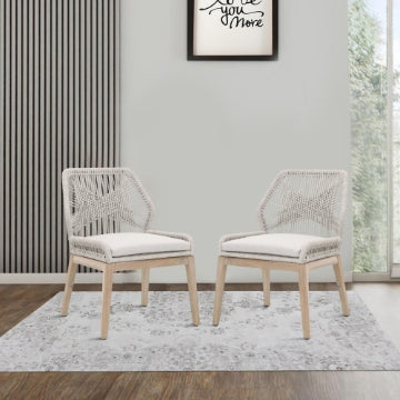 Dining Chair with Woven Rope Back, Set of 2,Brown and Gray By Casagear Home