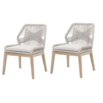 Dining Chair with Woven Rope Back Set of 2,Brown and Gray By Casagear Home BM241895