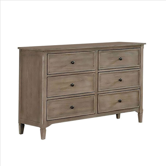 Dresser with 6 Storage Drawers and Turnip Feet, Natural Brown By Casagear Home