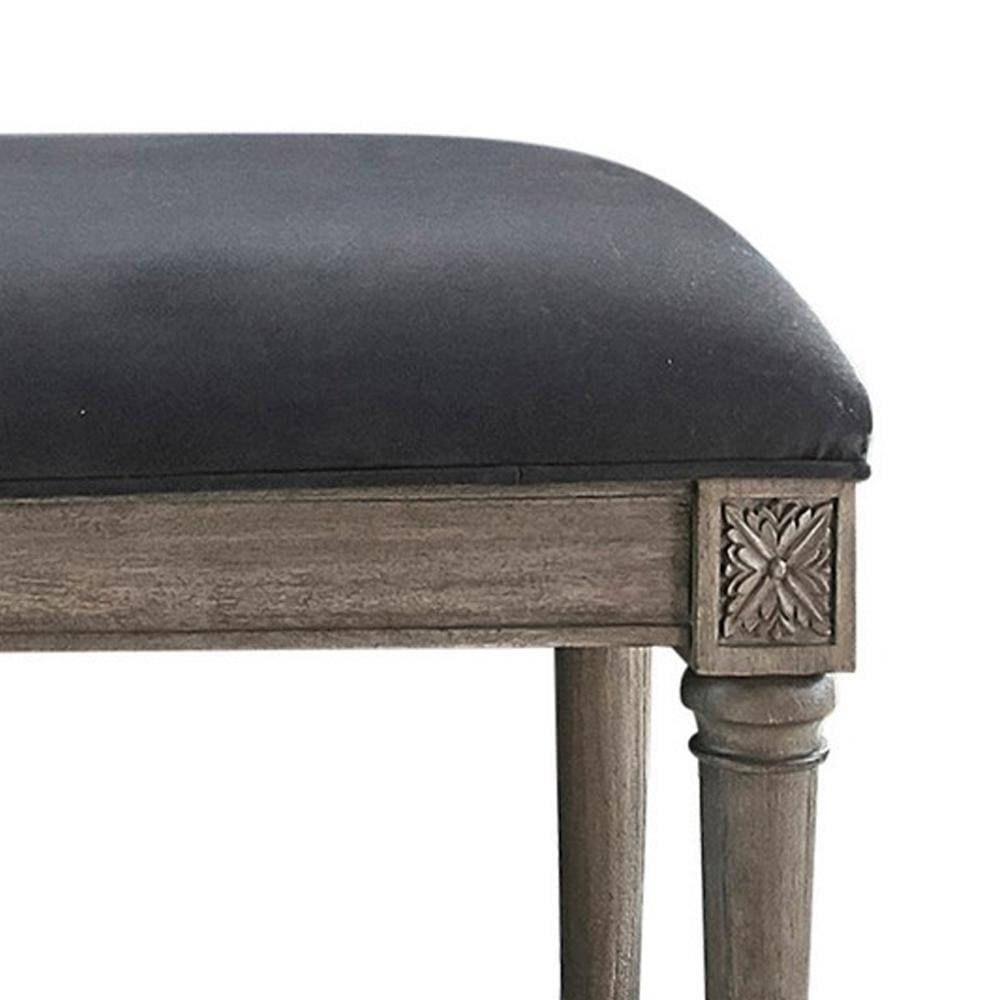 Bench with Velvet Upholstered Seat and 6 Legged Support Gray By Casagear Home BM242606