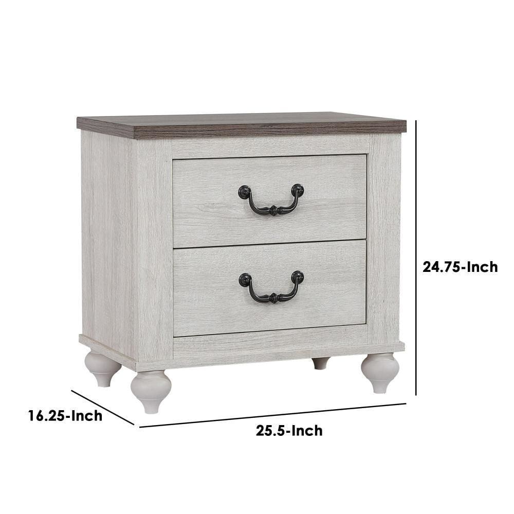 Nightstand with 2 Drawers and Bun Legs White and Brown By Casagear Home BM242625