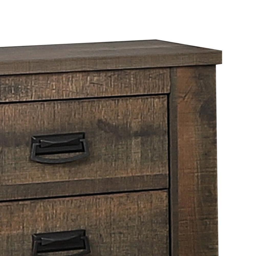 Wooden Nightstand with 2 Drawers and Saw Hewn Texture Brown By Casagear Home BM242629