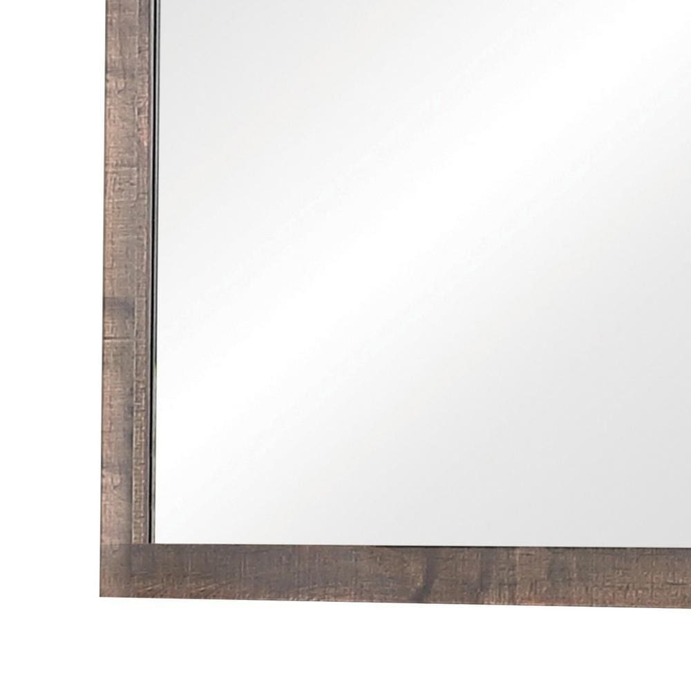 Mirror with Rectangular Wooden Frame and Weathered Look Brown By Casagear Home BM242631