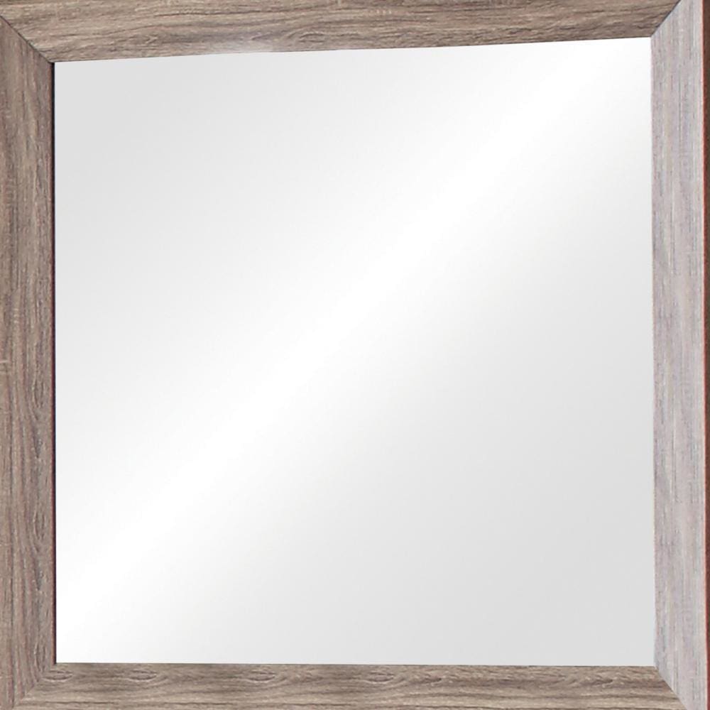 Mirror with Rectangle Wooden Frame and Washed Look Brown By Casagear Home BM242633