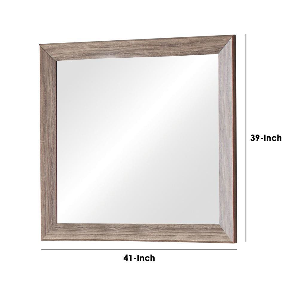 Mirror with Rectangle Wooden Frame and Washed Look Brown By Casagear Home BM242633