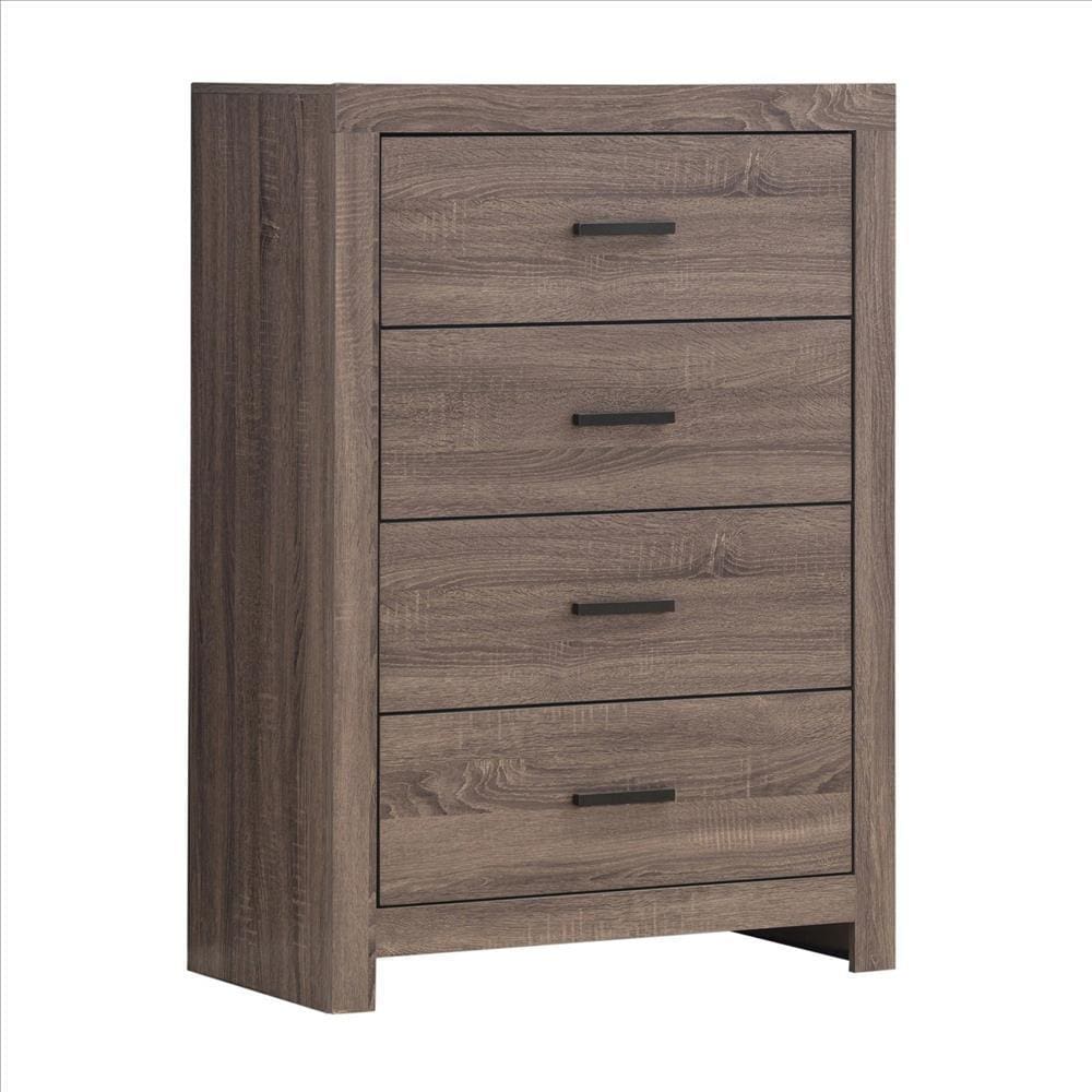 5 Drawer Chest with Metal Bar Pulls, Brown By Casagear Home