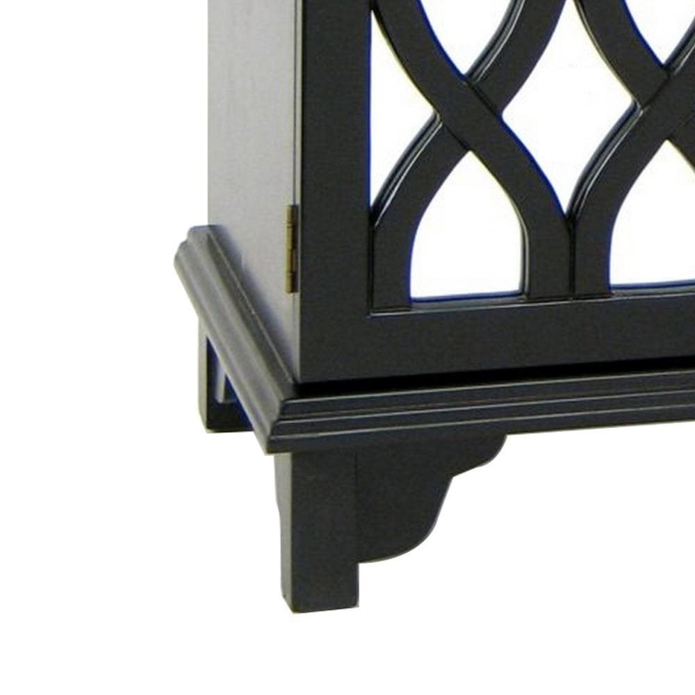 Cabinet with Lattice Pattern Mirror Insert 2 Doors Black By Casagear Home BM242675