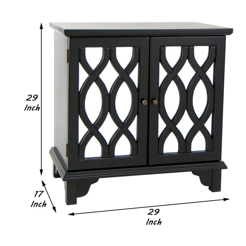 Cabinet with Lattice Pattern Mirror Insert 2 Doors Black By Casagear Home BM242675