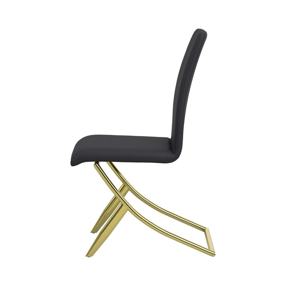 Side Chair with Cross Curved Metal Legs Set of 4 Gold and Black By Casagear Home BM242700