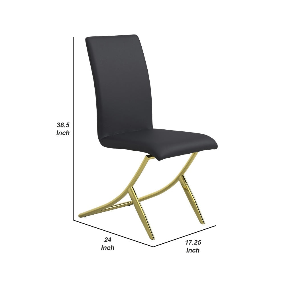 Side Chair with Cross Curved Metal Legs Set of 4 Gold and Black By Casagear Home BM242700