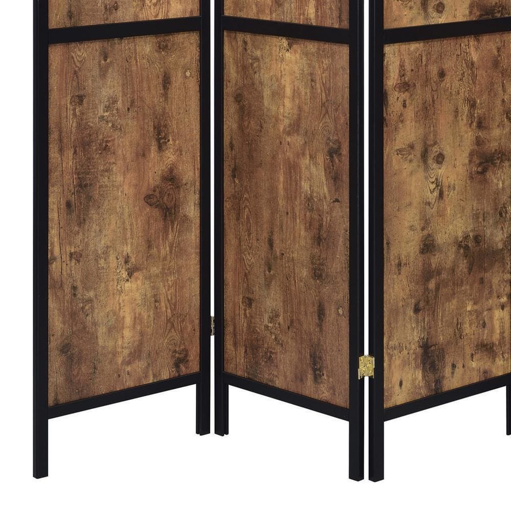 4 Panel Screen with Grain Details and Knots Brown and Black By Casagear Home BM242727