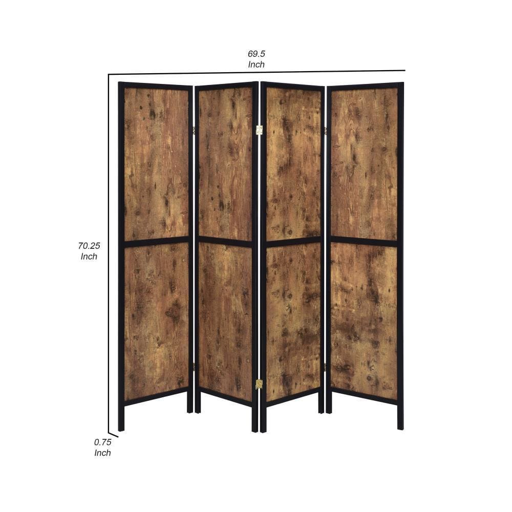 4 Panel Screen with Grain Details and Knots Brown and Black By Casagear Home BM242727