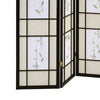 4 Panel Screen with Floral Print Detailing and Wooden Frame Black By Casagear Home BM242729