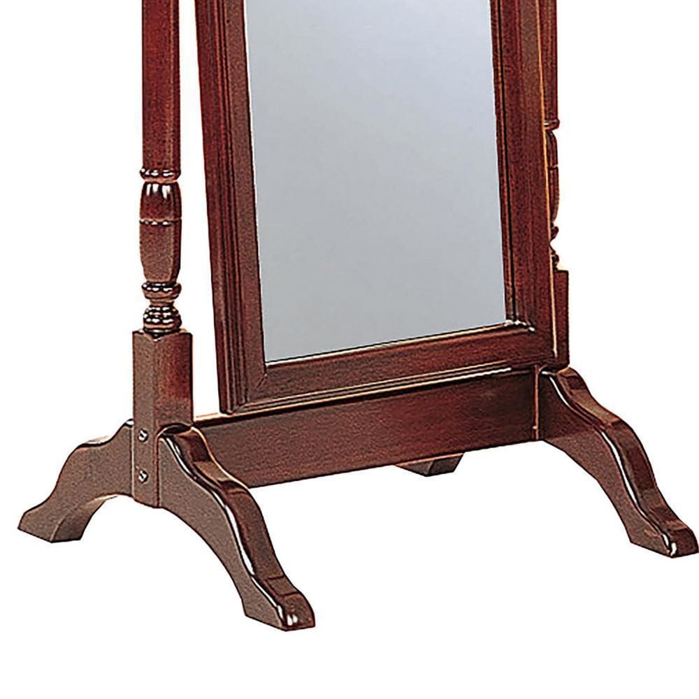 Standing Cheval Mirror with Wooden Frame Turned Posts Brown By Casagear Home BM242735