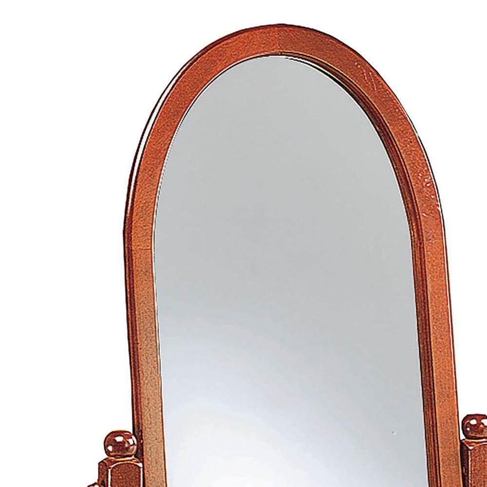 Standing Cheval Mirror with Oval Frame Turned Posts Brown By Casagear Home BM242736