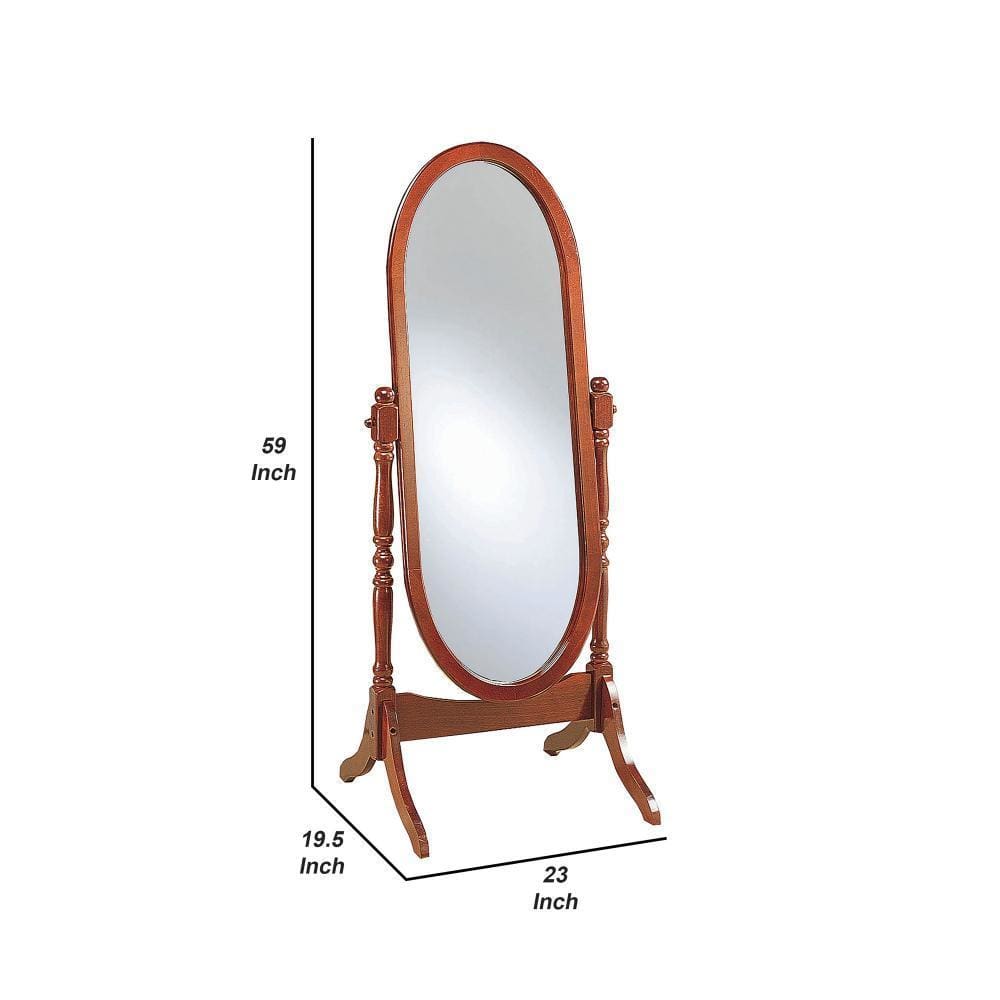 Standing Cheval Mirror with Oval Frame Turned Posts Brown By Casagear Home BM242736