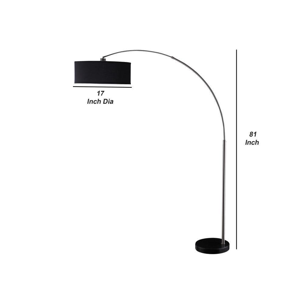 Floor Lamp with Pendant Drum Shade and Arched Arm Black By Casagear Home BM242738