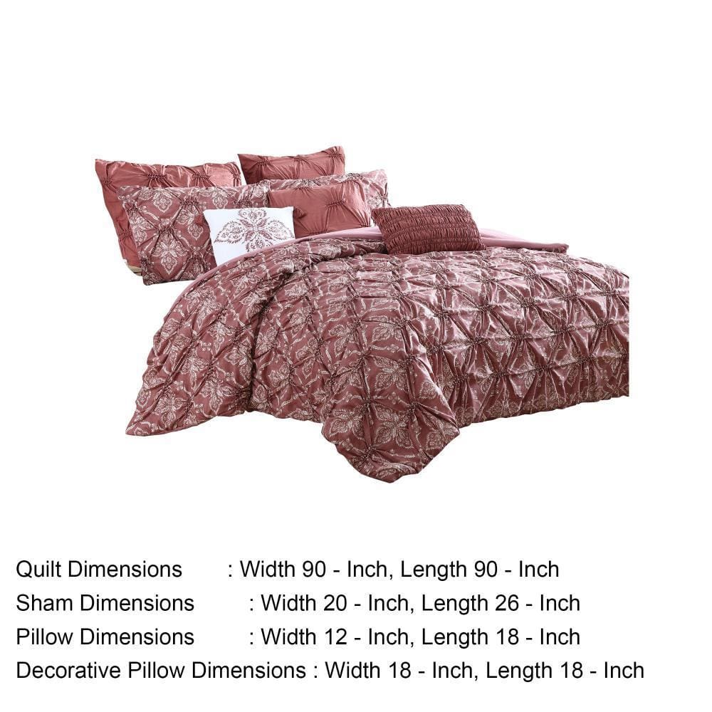 Veria 8 Piece Queen Comforter Set with Printed Microfiber Fabric The Urban Port Pink By Casagear Home BM242772