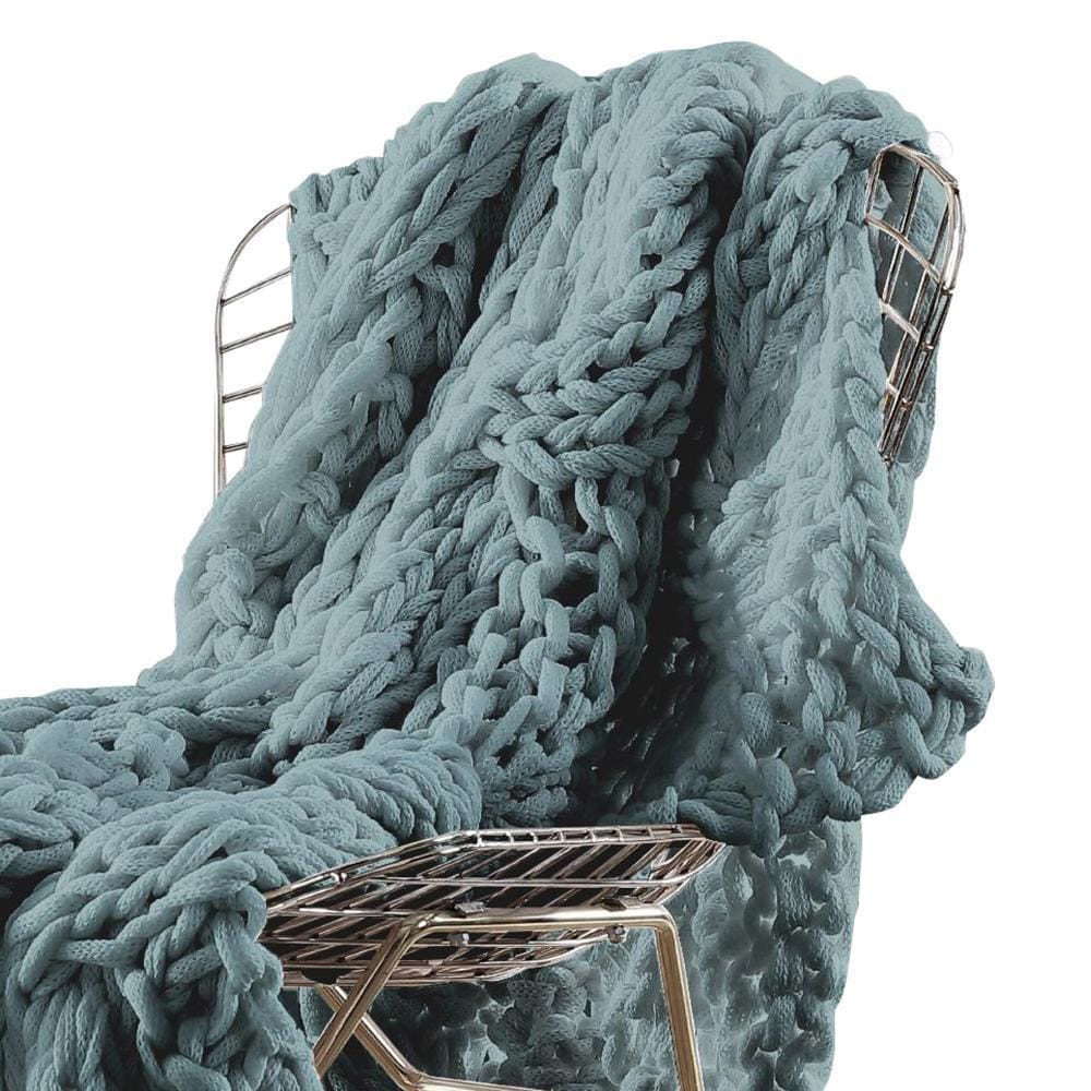 Veria Throw Blanket with Hand Knitted Acrylic Fabric The Urban Port Blue By Casagear Home BM242782