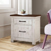 Nightstand with Plank Design 2 Drawers and USB Plugs, White and Brown By Casagear Home