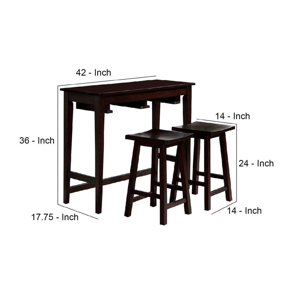 3 Piece Bar Table Set with Contoured Seat Espresso Brown By Casagear Home BM245922