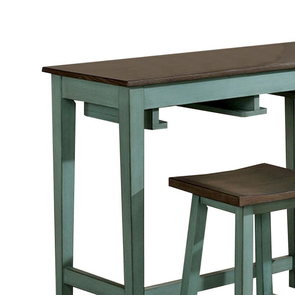 3 Piece Bar Table Set with Contoured Seat Antique Blue and Brown By Casagear Home BM245923