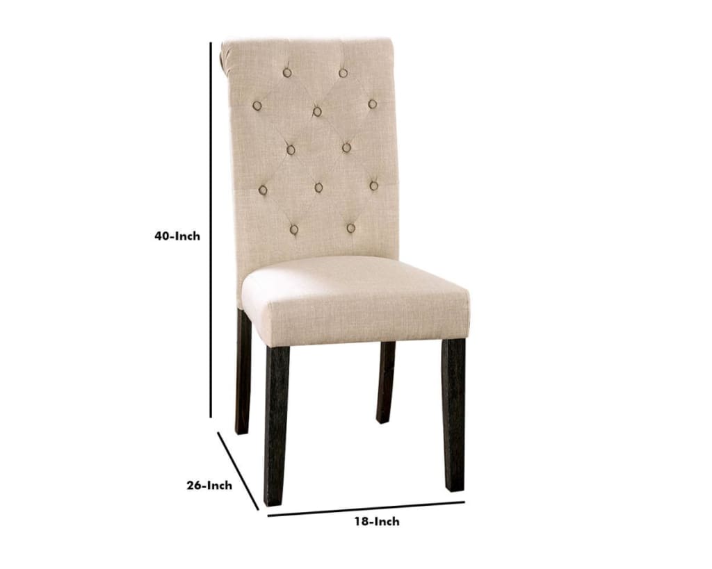 Side Chair with Rolled Button Tufted Back Set of 2 Beige By Casagear Home BM245937