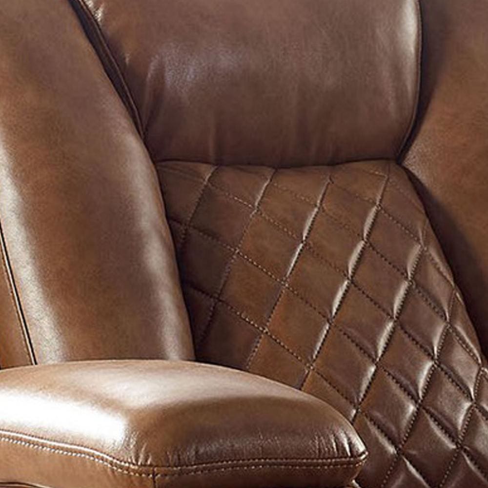 Leatherette Power Recliner with Stitched Diamond Pattern Brown By Casagear Home BM245942