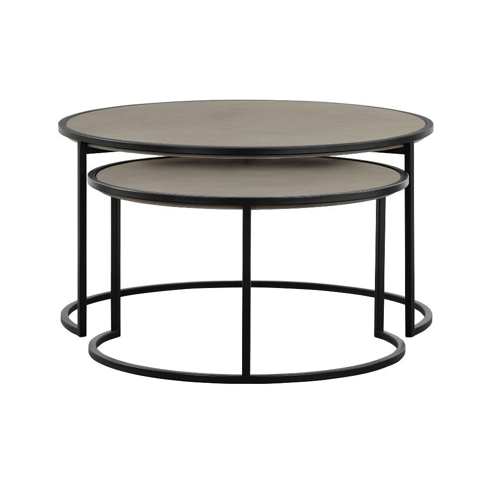 Rina Concrete and Black Metal 2 Piece Nesting Coffee Table Set By Casagear Home BM246003