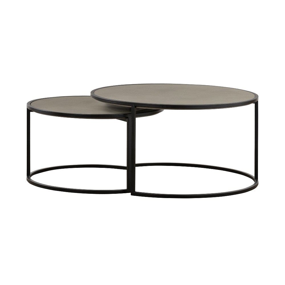 Rina Concrete and Black Metal 2 Piece Nesting Coffee Table Set By Casagear Home BM246003