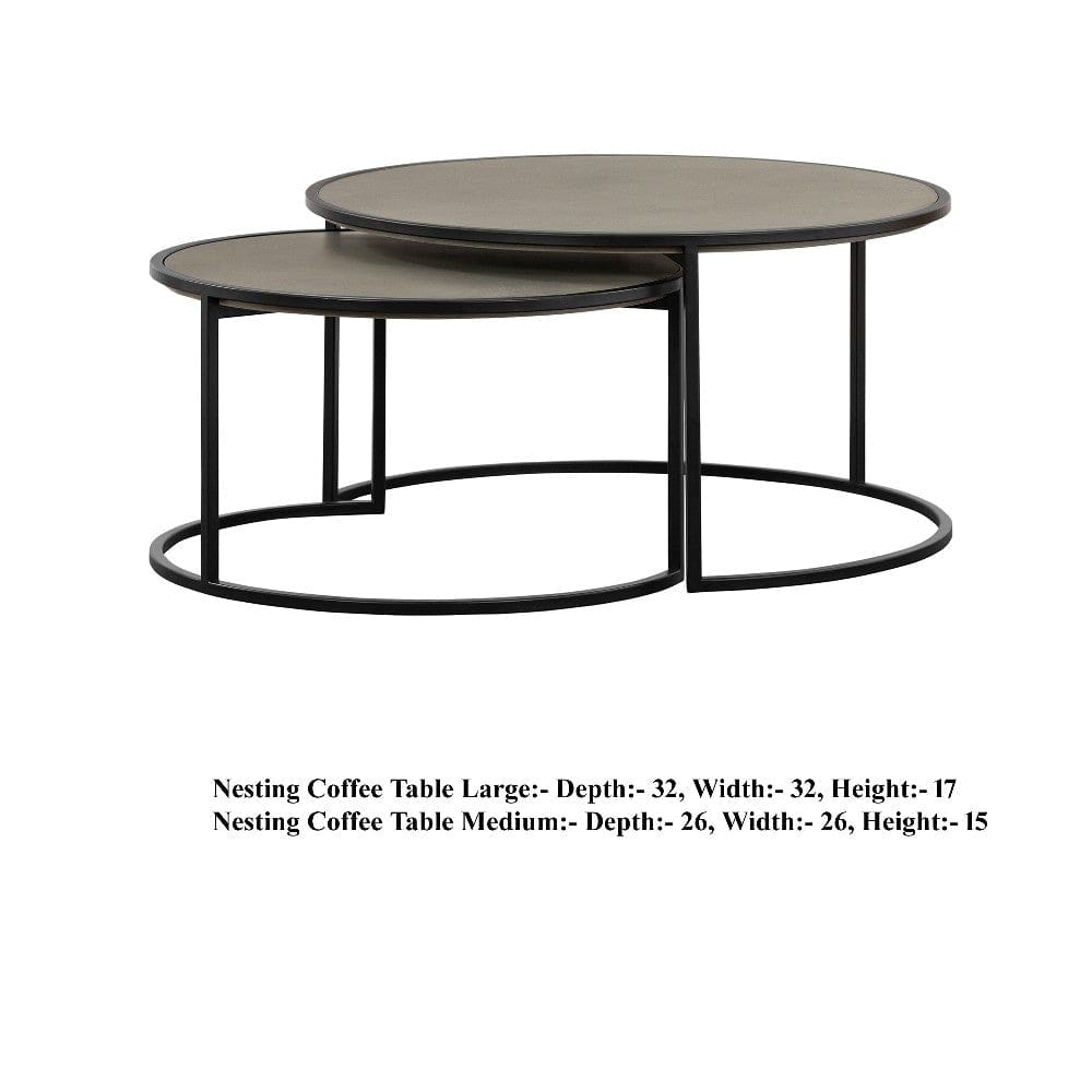 Rina Concrete and Black Metal 2 Piece Nesting Coffee Table Set By Casagear Home BM246003