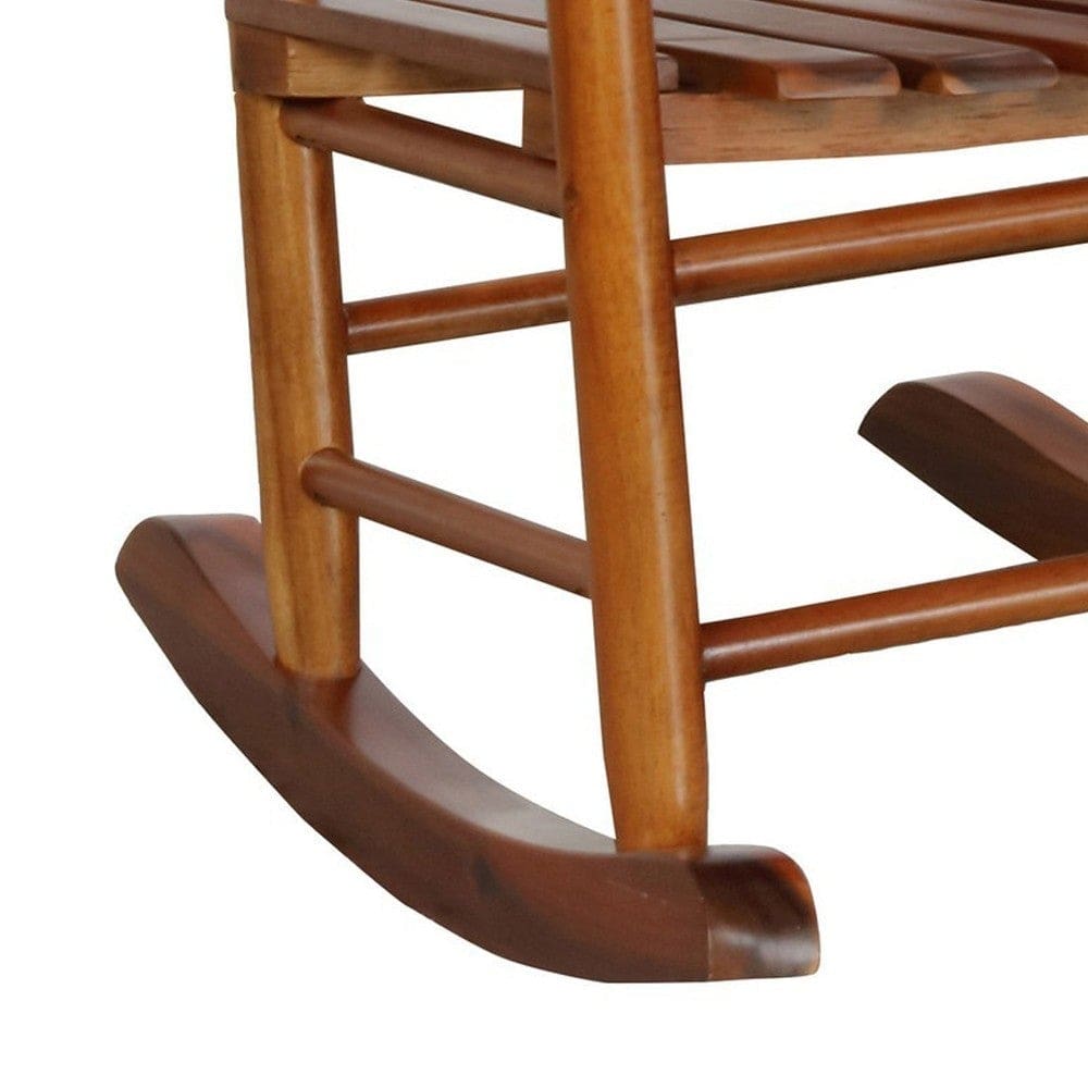 Rocking Chair with Slatted Design Back and Seat Brown By Casagear Home BM246082