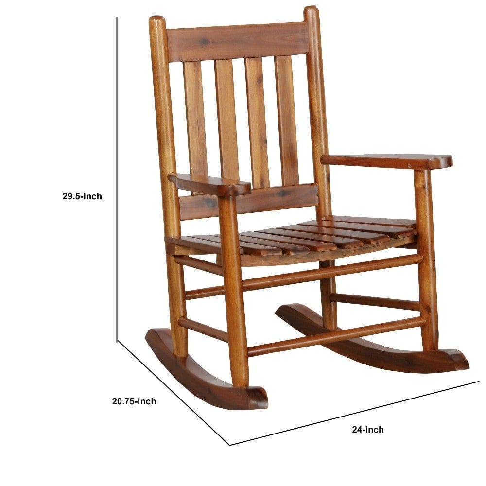 Rocking Chair with Slatted Design Back and Seat Brown By Casagear Home BM246082