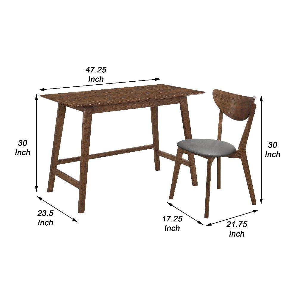 2 Piece Wooden Writing Desk Set with Padded Seat Brown By Casagear Home BM246093